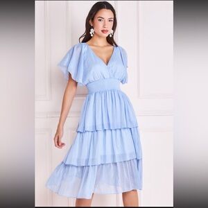 Plain Lurex Chiffon Tiered Dress